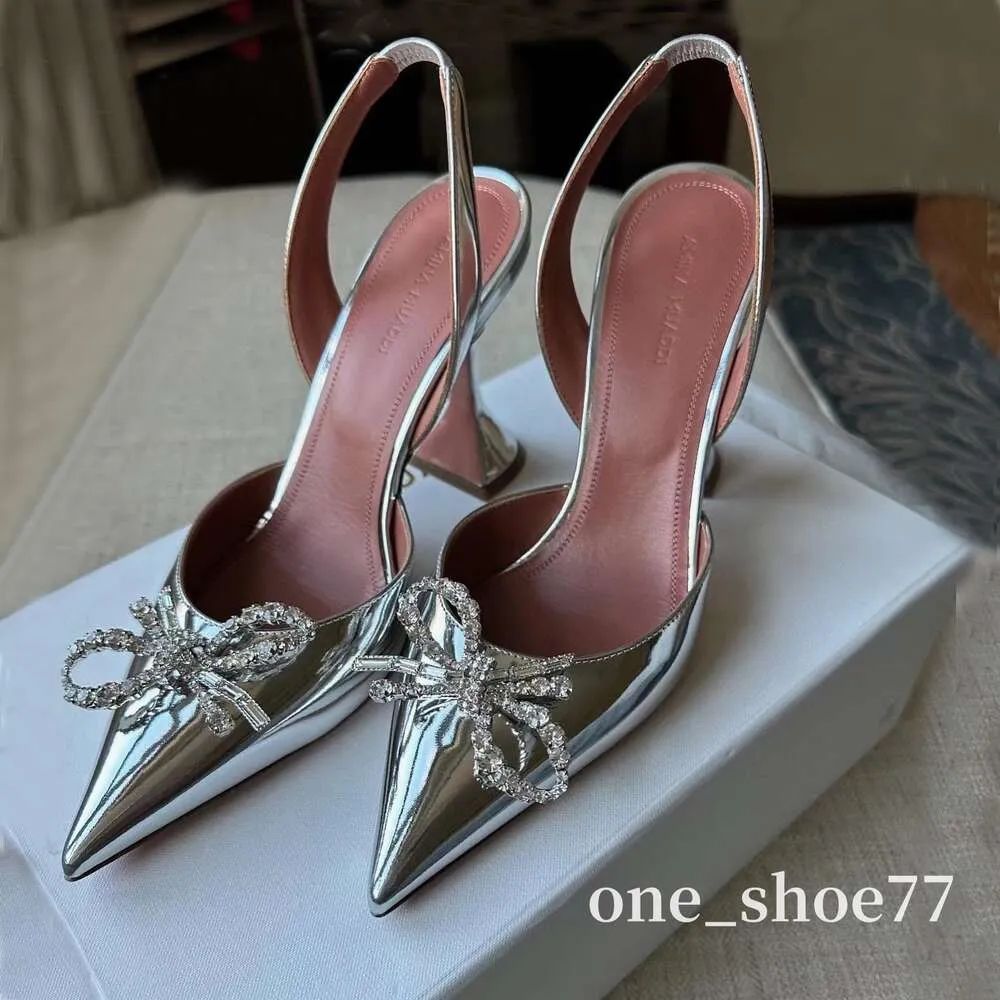 Ayakkabılar kristal süslenmiş gümüş ayna yüz pompalar Slingbacks Makara Topuklular Sandalet Kadınlar İçin Lüks Tasarımcılar Elbise Ayakkabı Ayakkabı Akşam Topuklu Deri