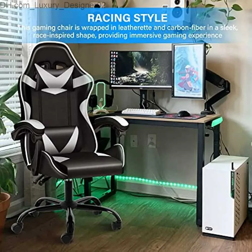 Andra möbler 2023 Nytt Simple Deluxe Gaming Office High Back Computer Ergonomisk justerbar svängbar stol med huvudstöd och ländryggstöd 440lb Q240129