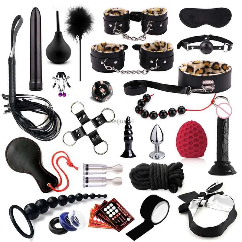 Adult Toys Female erotic accessoriesBDSM Bondage Kits sexy toys handcuffs for Woman Anal plug Gag Vibrator sexulaes toys for adults 18