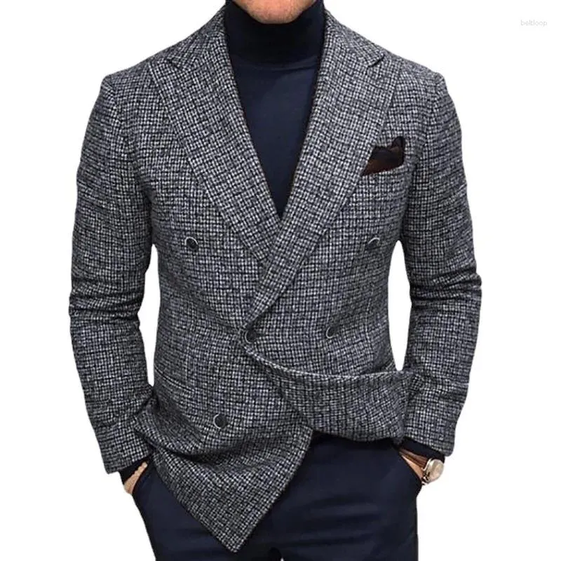 Herrjackor 2024 Spring casual blazer stickad jacka män vintage dubbelbröst lapel stickad outfit kontor formell mode ytterkläder herrar