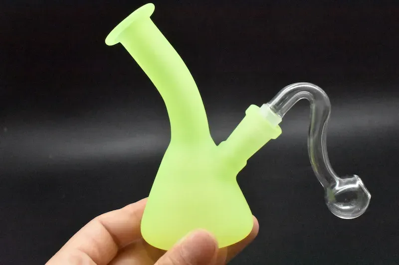 Thickness Beaker Glass bong thick pyrex water smoking pipe bubbler Glow in the Dark Luminous Dab Oil Rig bong with 10mm oil burner pipe