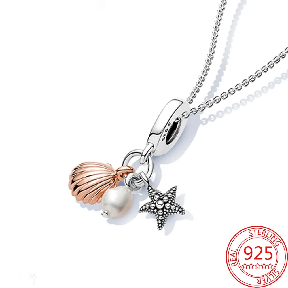 Necklaces Romantic S925 Silver Freshwater Cultured Pearl, Starfish And Shell Pendant Necklace Women Birthday Jewelry Gift