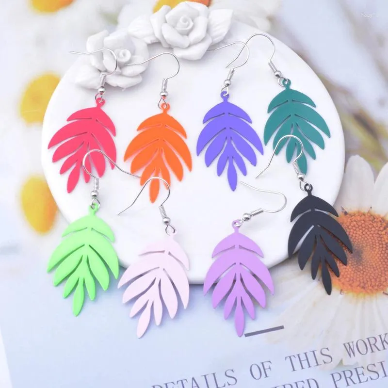 Boucles d'oreilles pendantes à la mode, feuilles fluorescentes, bleu sarcelle, noir, violet, goutte de feuilles pour femmes, cadeau, bijoux de fête de mariage