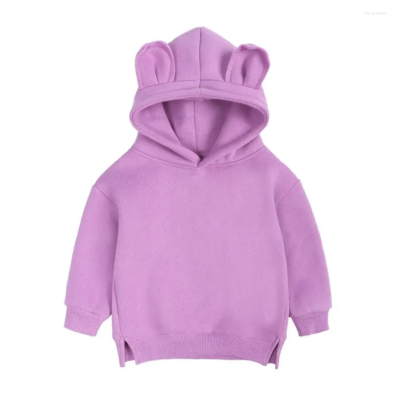 Vestes Mode Couleur Unie Violet Mignon Oreille Pull À Capuche Survêtement Pour Enfants À Capuche Top Enfant À Capuche Sportsuit Enfants Vêtements