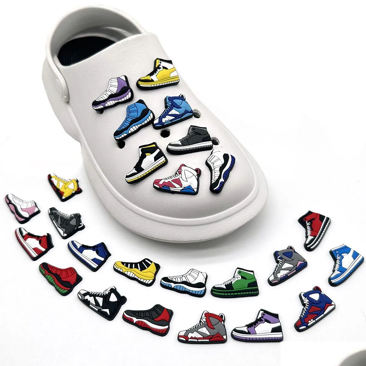 Sko delar tillbehör mini sneaker charm dekoration sport basket för clog charms droppleveransskor dhbqw