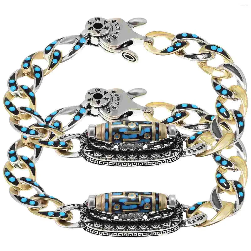 Bracelets de charme 2 pcs Turquoise Main Chaîne Bracelet Artificiel Poignet Bijoux Tibétain Cuivre Lien Taille Miss Homme