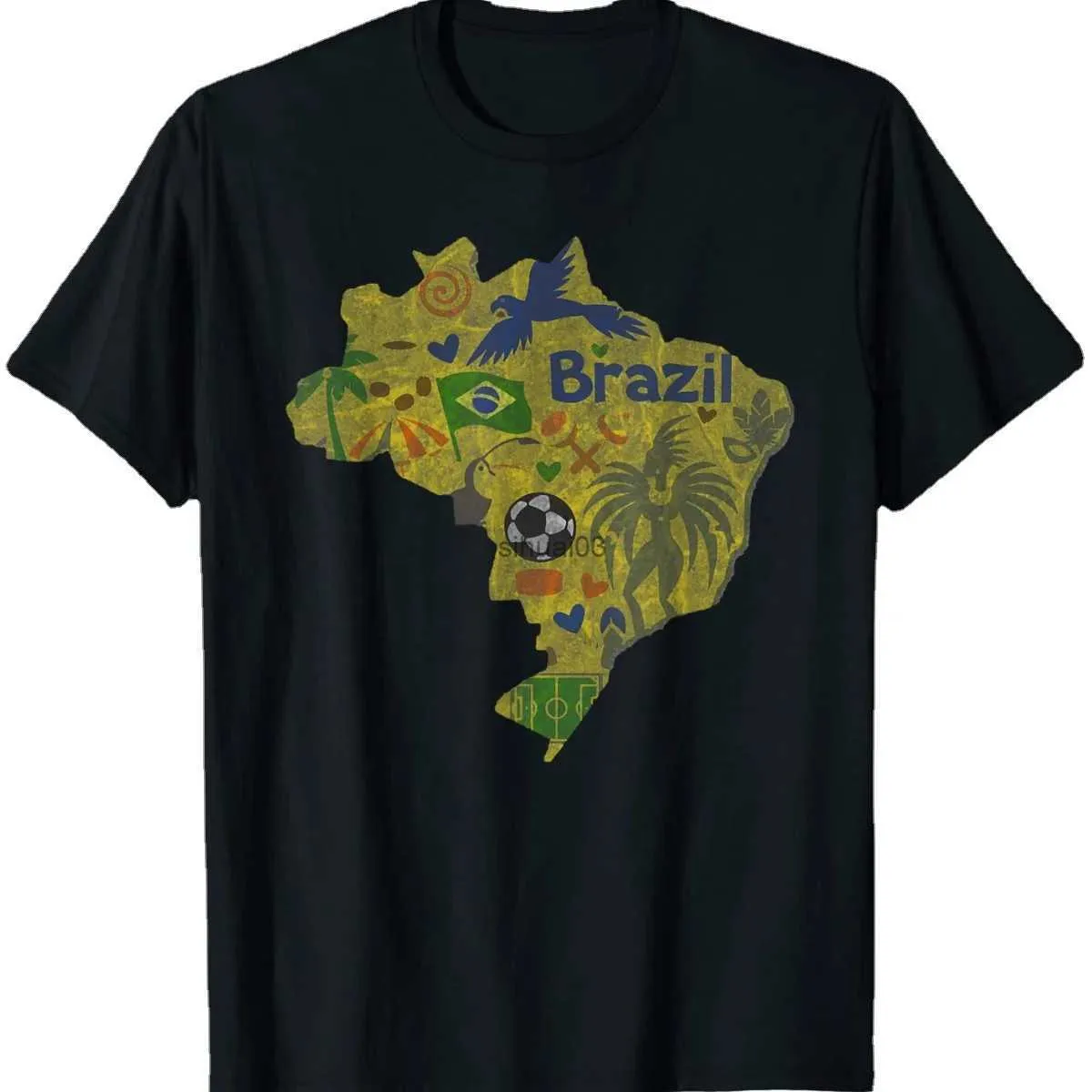 メンズTシャツブラジルマップサッカー模倣古いレトロデザインサマーコットンOネック半袖Tシャツ