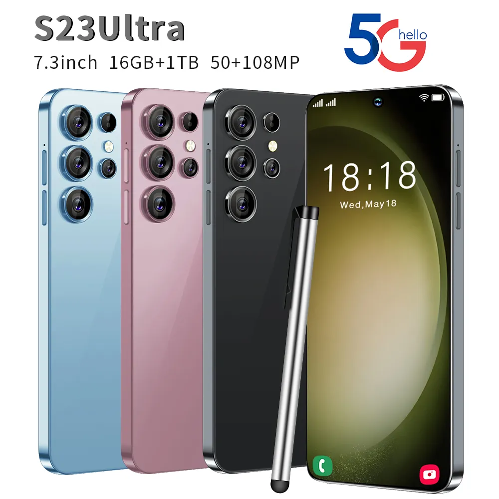 2024 7,3 polegadas de tela de toque completo S23 Ultra 5G Cell Phones 4G Mobile Phones Original Facial desbloqueado Octa Core Smartphone Phone Câmera de fone de ouvido