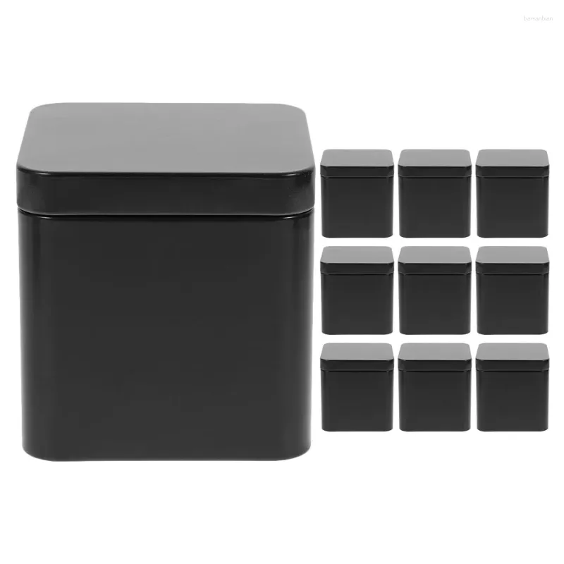 Opslagflessen 10 stuks Blik Klein Vierkant Draagbaar Metaal Kan Set 10 stuks (zwart) Snoeppot Koekjescontainers Voor Geschenkgeven Blikken Doos
