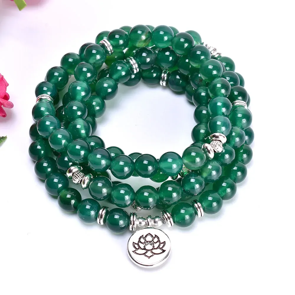 Alloy Natural Green Agate 108 JapaMala Stretch Wrap Bracelet for Women Yoga Jewelry Meditation Prayer Beads Dropshipping Wholesale