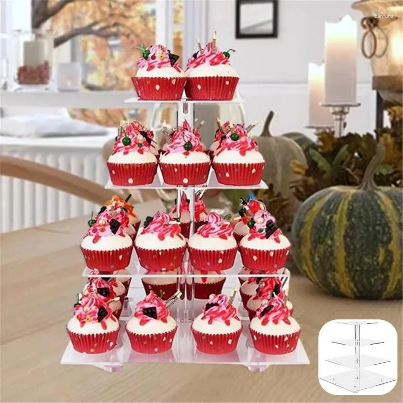 Bakeware Araçları 3/4 Katmanlı Akrilik Kek Ekran Stand Şeffaf Tepsi Cupcake Tutucu Düğün Doğum Dekoru