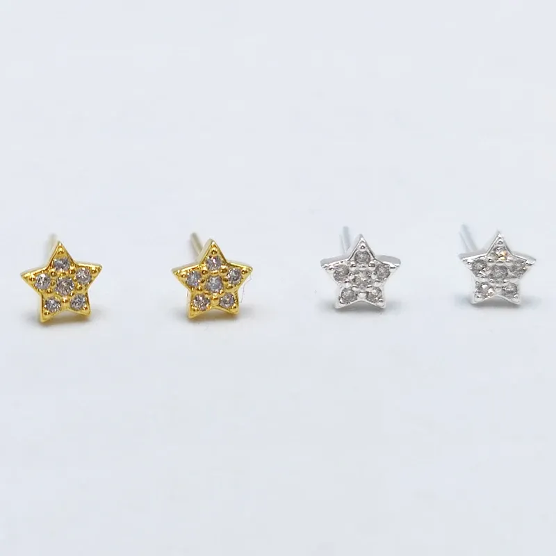 Bijoux 925 STERLING Silver Nose Studs Pin Star Shape Crystal Nez Piercing Jewelry 12pcs / Pack