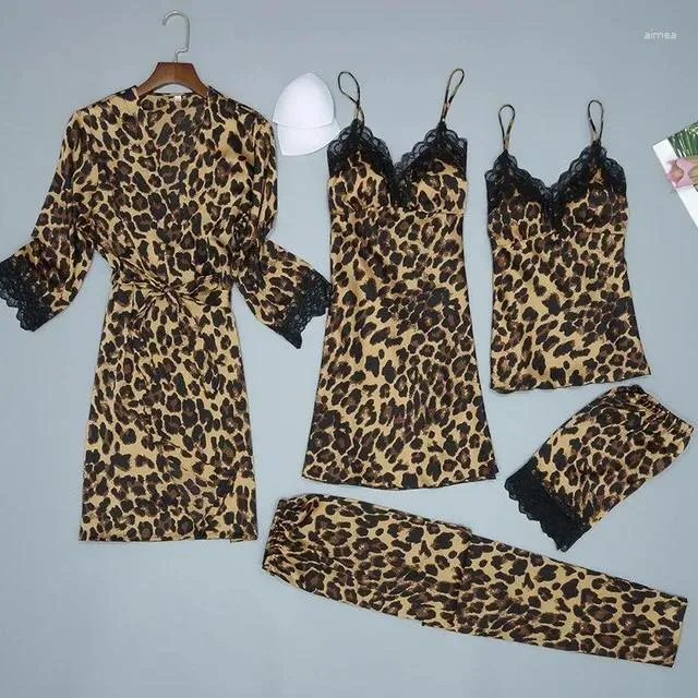 Kvinnors sömnkläder mjuka kvinnliga kimono badrock klänning leopard casual nattklänning sexig nattklänning lös lougne mantel kostym hemkläder