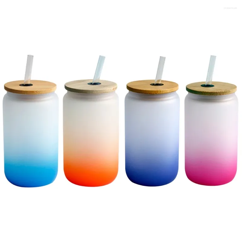 Wine Glasses Color Frosted Glass Cup Drink Juice Water With Streaw And Bamboo Lid Coke Beer Tumblers