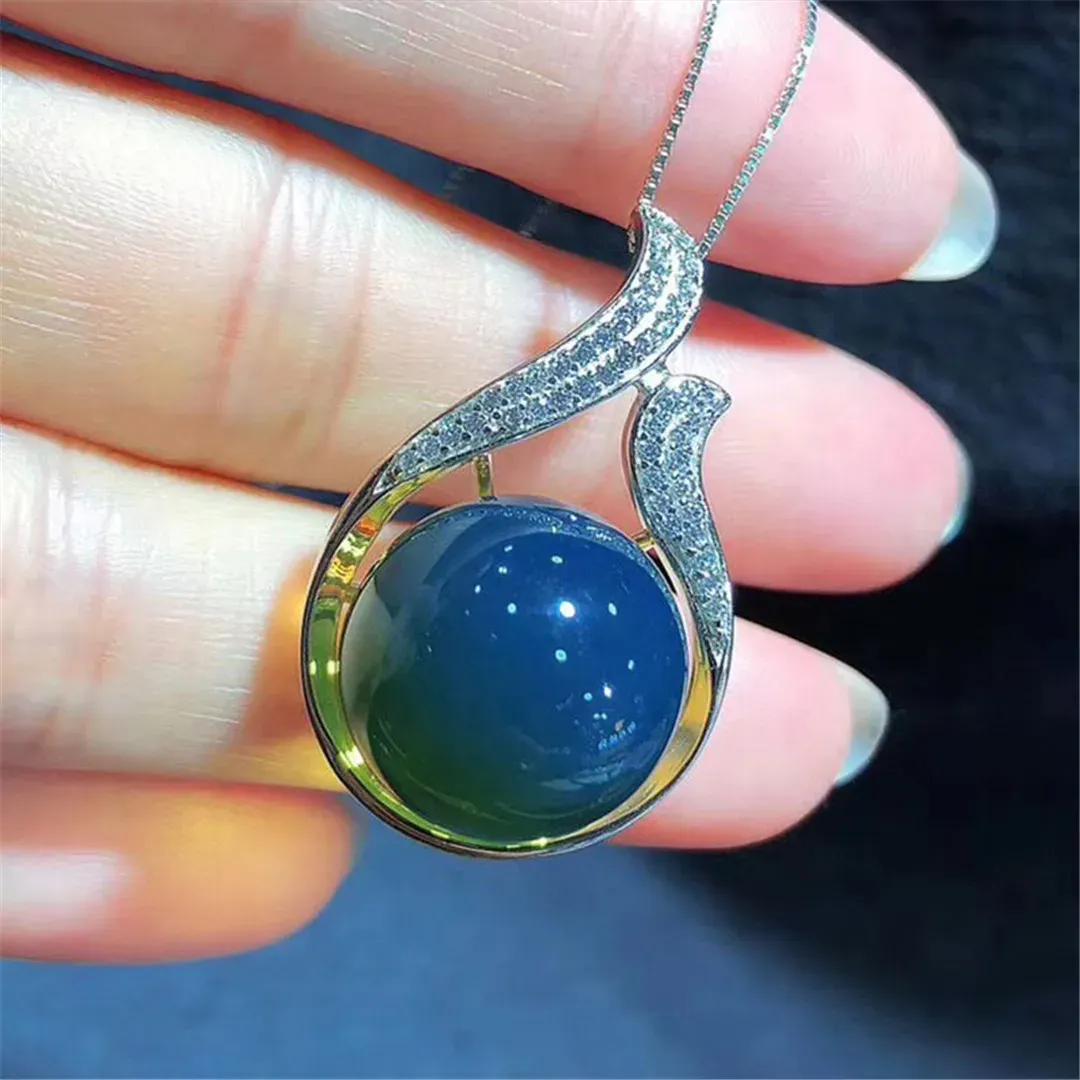 Colares de colar de 16 mm de pingente de colar âmbar azul natural para mulheres homens presentes de cristal em pedra prata redonda reiki jóias de pedras preciosas aaaaa