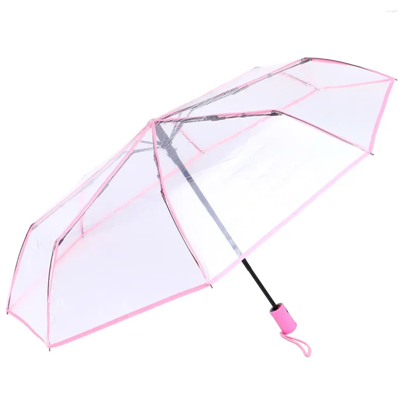 Guarda-chuvas claro guarda-chuva totalmente automático três dobras transparente dobrável mini viagem rosa dia chuvoso para homens e mulheres ao ar livre