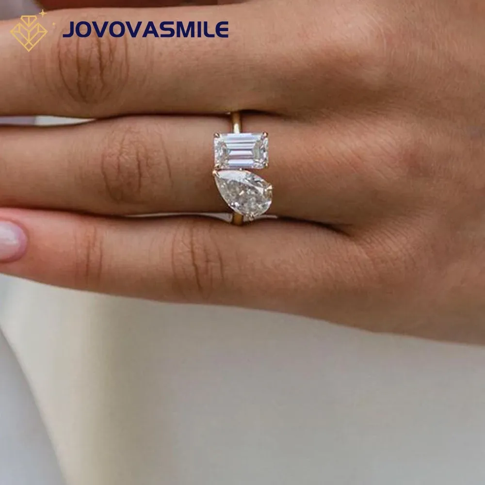 Rings Jovovasmile Fine Jewelry Moissanite Ring Crushed Ice 2.5ct Pear and 2ct Emerald Cut Real Original Gold for Woman Wedding