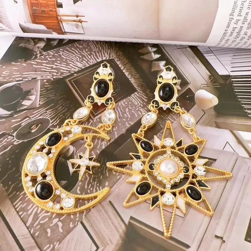 Dangle Earrings Exaggeration Zircon Star Moon Drop For Women Delicate Trend Ladies Prom Dangling Jewelry Wholesale