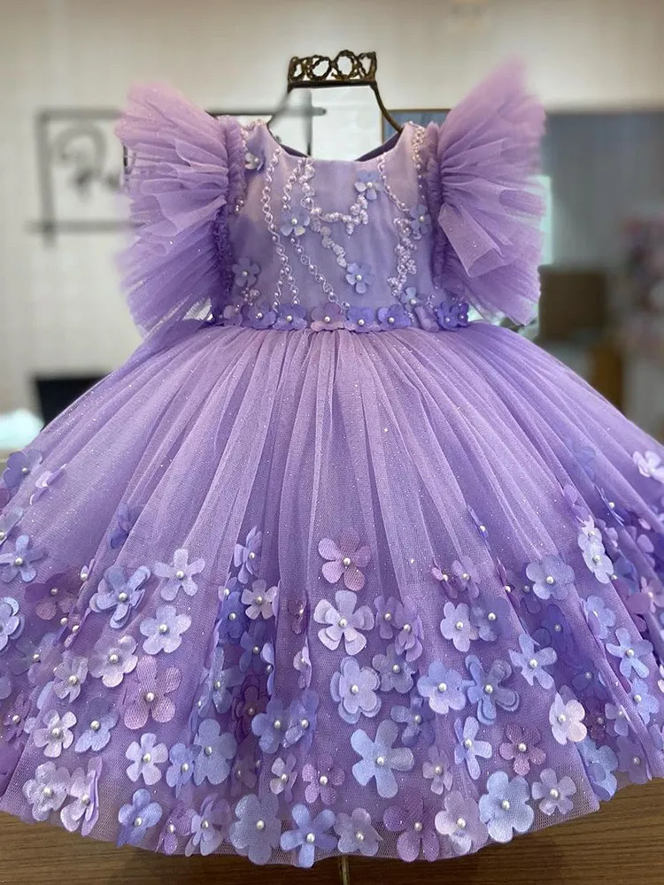 Purple Flower Girl Dresses With Beadings & Handmade Flowers Purple Flower Girl Dresses With Beadings & Handmade Flowers