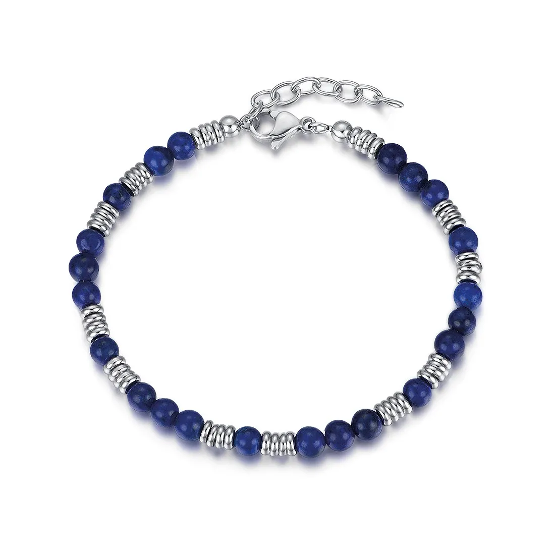 Armband Runda Men's Natural Stone Armband Blue med rostfritt stål Ring Justerbar storlek 22 cm Fashion Handgjorda pärlarmband för män
