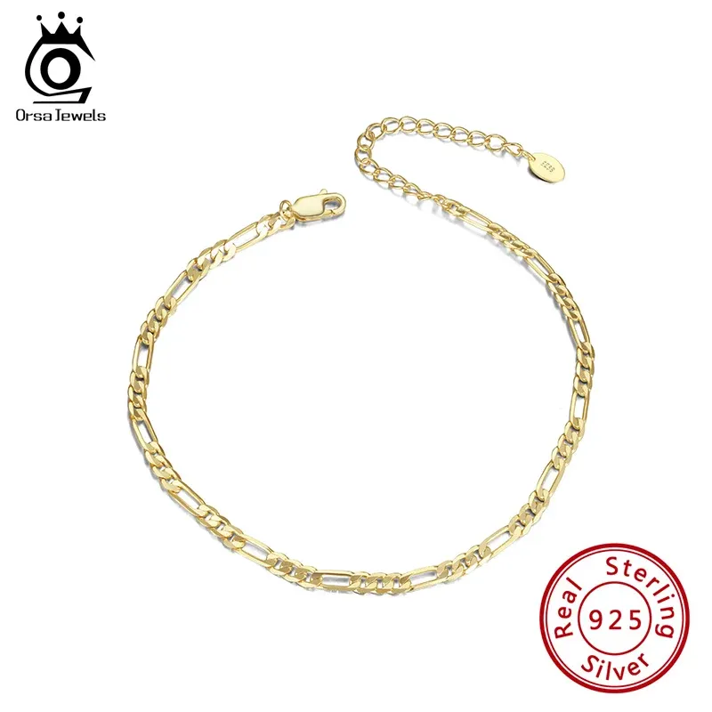 Ожерелье ORSA JEWELS Diamondcut Figaro, цепочки на ножные браслеты, унисекс, серебро 925 пробы, регулируемый браслет на ножной браслет, ювелирные изделия на щиколотке босиком, подарок SA07