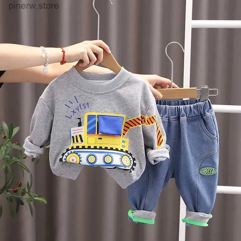 Kleidungssets Herbst Babybrief Langarmanzug 0-5-jährige Boy Cartoon Excavator Pullover Hose zweiteiler einfacher Freizeitsportsportwear