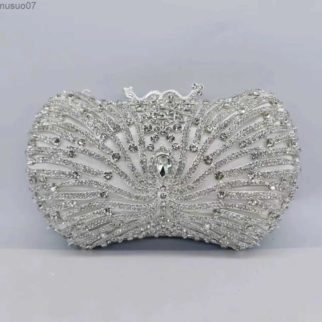 Evening Bags Ladies Stones Evening Bags Wedding Rhinestones Clutches Crystal Clutch Purse Hard Metal Mini Minaudiere Handbag Bridal Party Bag