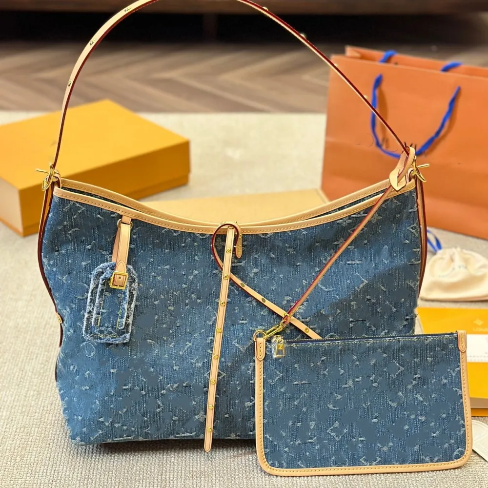 Fashion denim schoudertassen Designer tas jean winkelen bakken vrouwen koppeling canvas strandtas grote capaciteit schoudertassen met kaarthouder sleutel zakje luxe handtas