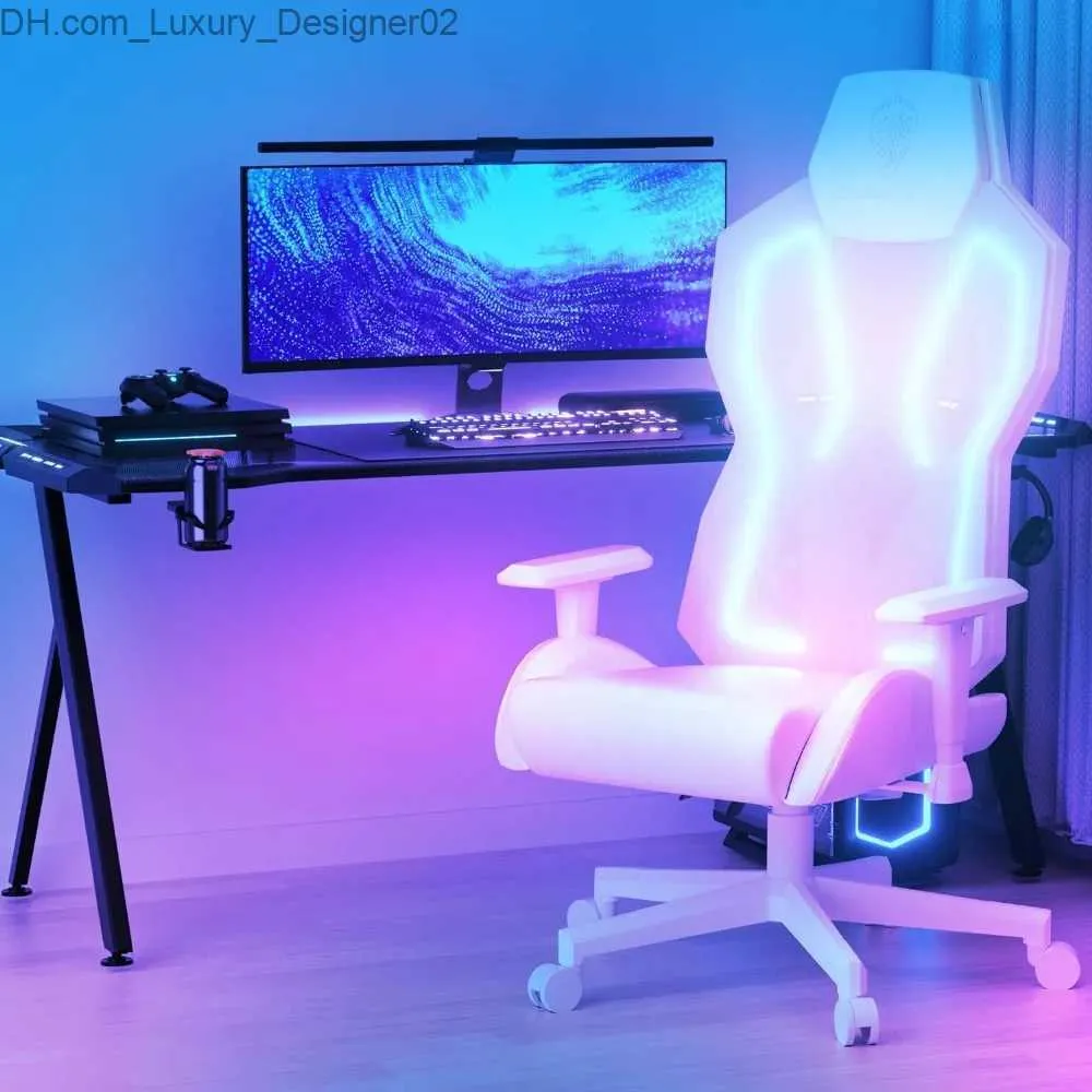 Inne meble RGB Gaming krzesło z światłami LED Ergonomiczne krzesło komputerowe dla dorosłych rozkładane krzesło do gry wideo z regulowanym lędźwiowym Q240129