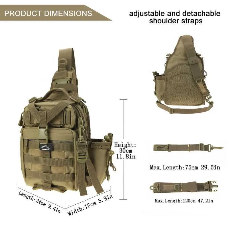 Sacos de caminhada 1000D Bolsa tática de ombro único Militar Mochila de ombro único Exército Molle Assault Sling Bag Pequeno EDC One Strap Daypack YQ240129