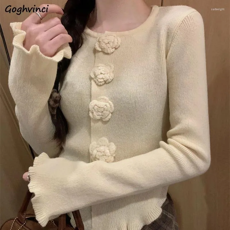 Women's Knits Knitted Chic Cardigans Women Korean Style 4 Colors Rose Beauty Elegant Ladies Clothing Spring Fashion Design Single Breasted