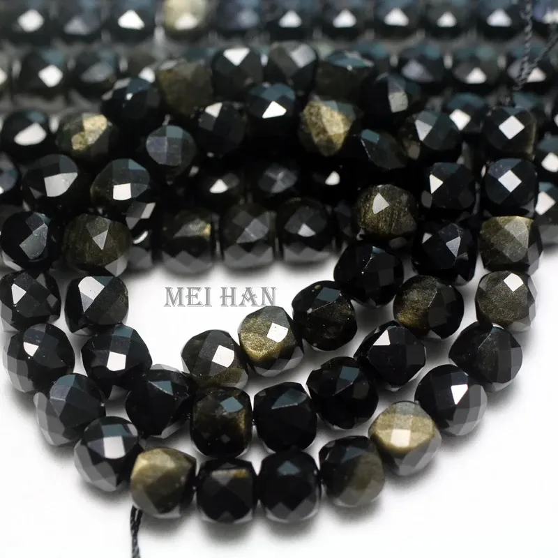 STRANDS Meihan Natural Golden Obsidian Faceted Cube Losse kralen voor sieraden DIY armband ketting