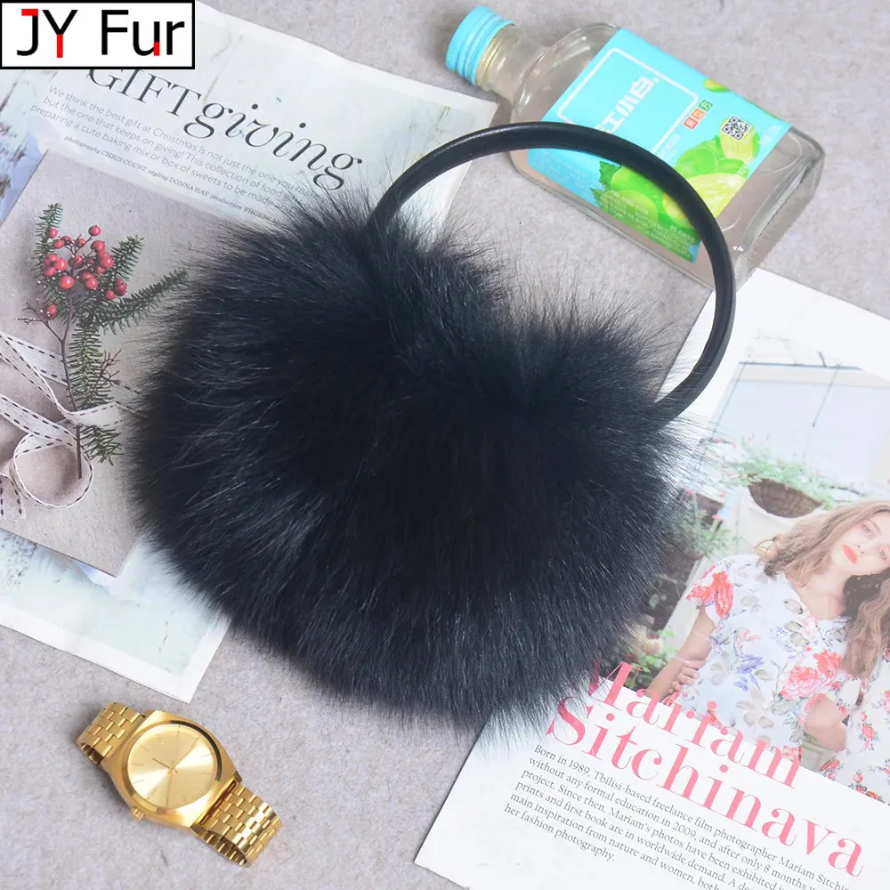 Real Fox Raccoon päls hängar Eöre Cover Warm Winter Earmuffs Headwear Ear Muffs Earmuffs Cold Ear Warmer Ear Protection Pannband240125