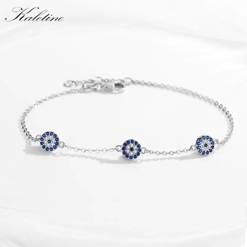 Bangle KALETINE Evil Eye Bracelets For Women 925 Sterling Silver Couple Bracelet Blue Round Blue CZ Good Luck Charms Jewelry KLTB064