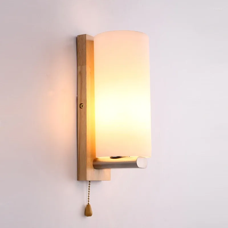 Lampa ścienna Japonia w stylu LED LED salon salon blacground sypialnia kreatywna przełącznik zip elecplatede drewniana luminaria