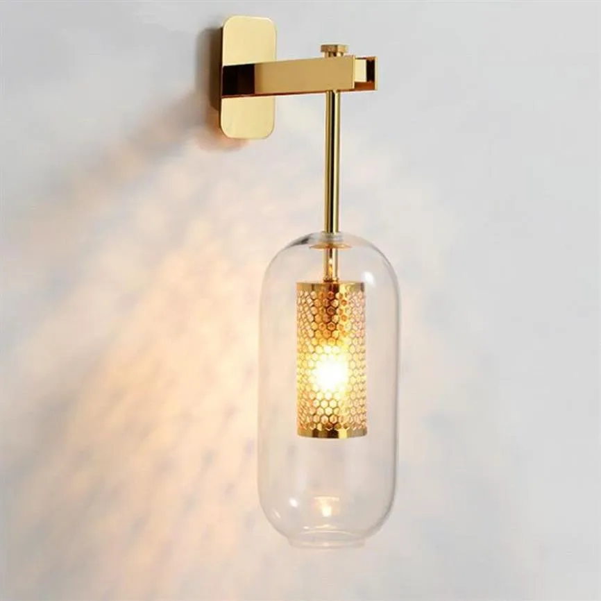 Inomhusbelysning postmodern vägglampa guld svart metall glas kreativa sconce led vägglätt sovrum sovrum gång korridor trappa320s