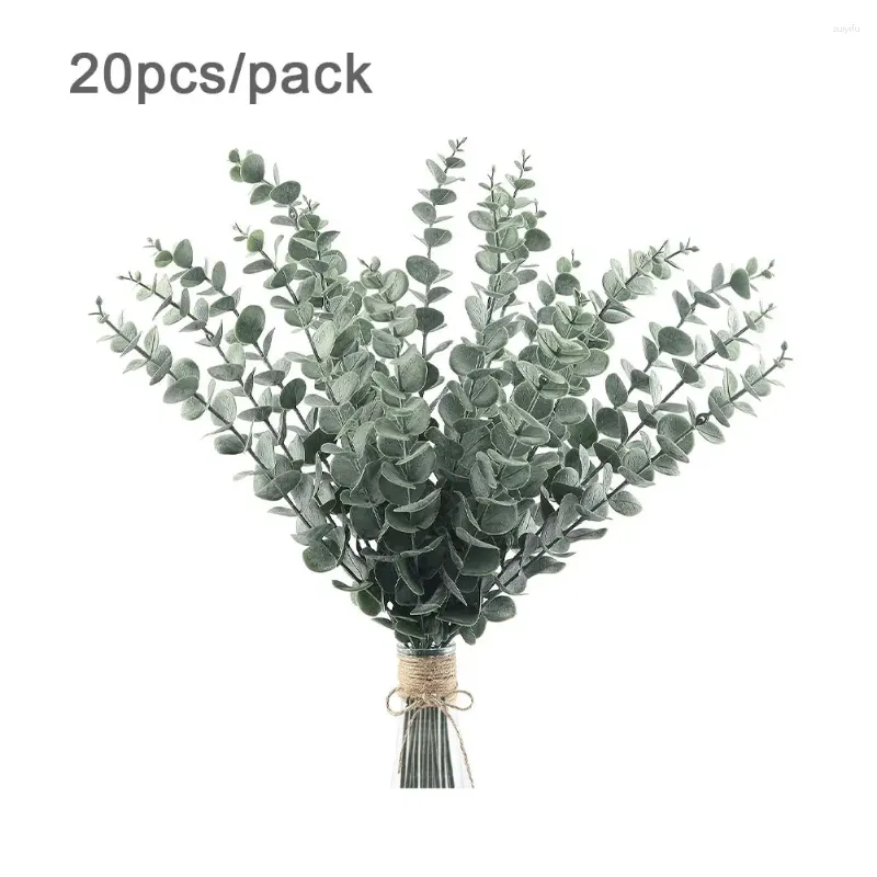 Dekorative Blumen 20pcs für Vase Home Decor Künstliche Eukalyptus Blumenarrangement Bouquet Real Touch Faux Stängel Blätter falsch Pflanze