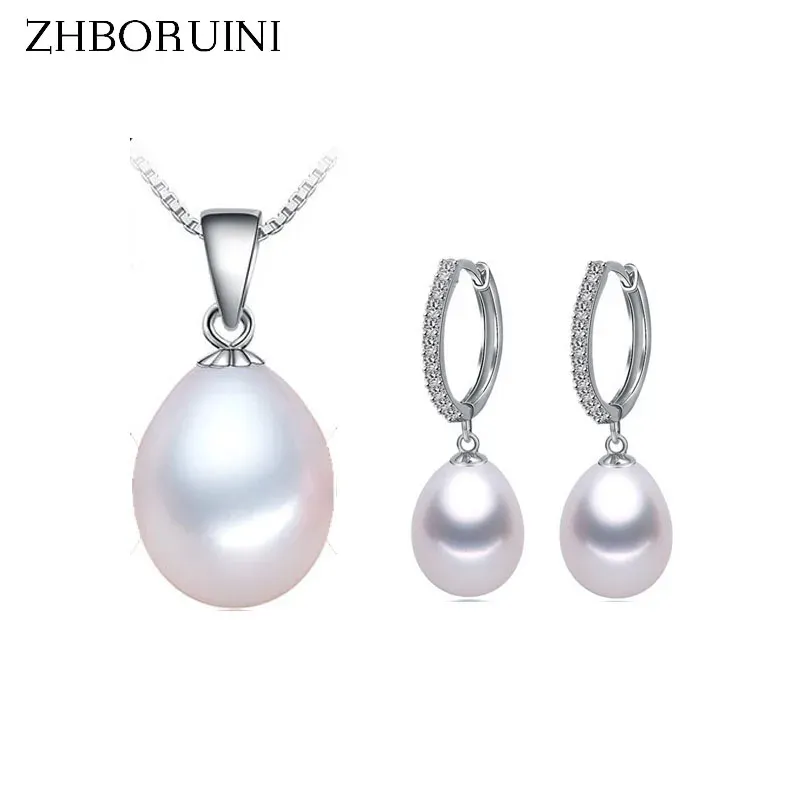 Sets ZHBORUINI Pearl Jewelry Set Natural Freshwater Pearl Necklace Drop Zircon Earrings 925 Sterling Silver Jewelry Set For Women