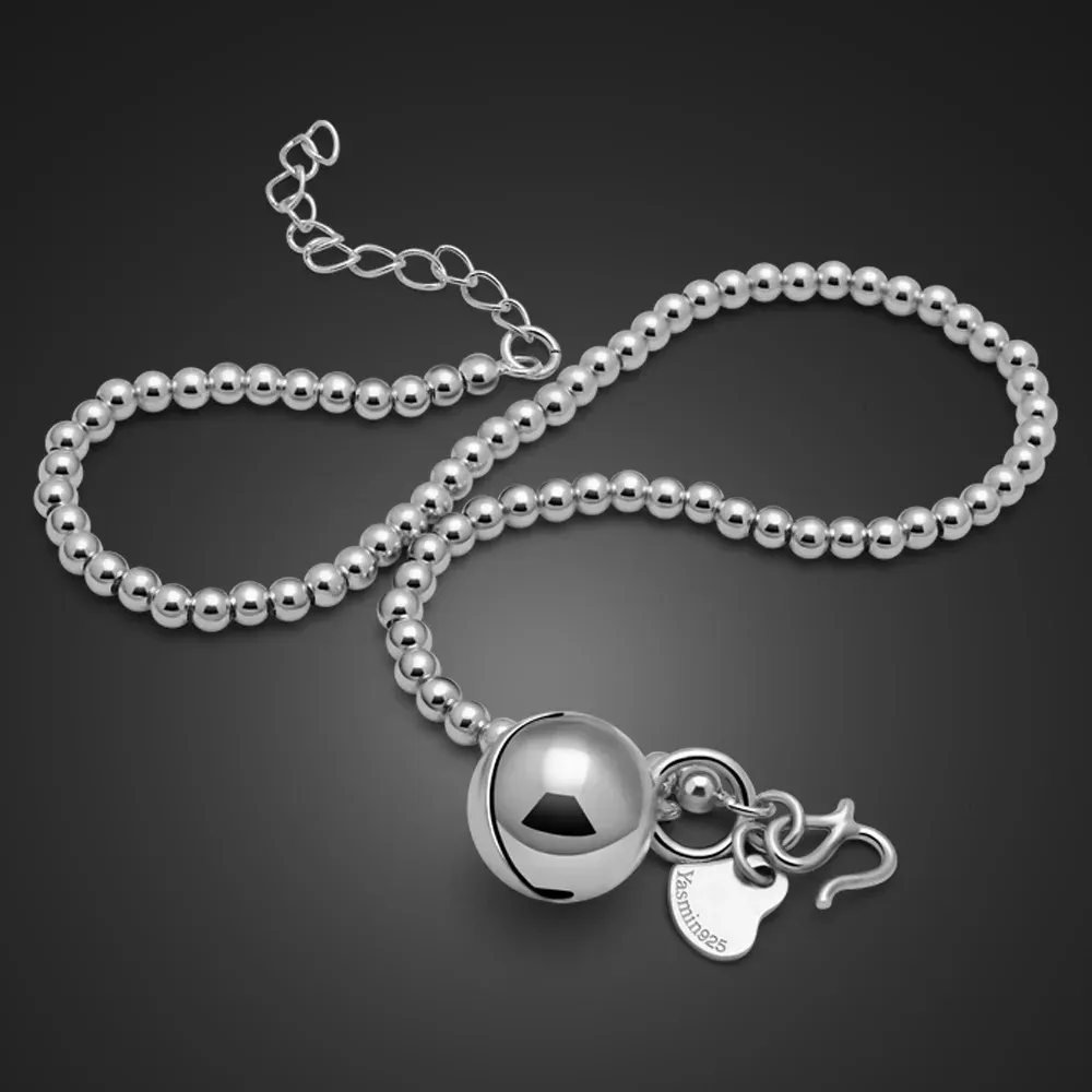 Cavalche alla moda 100% 925 Sterling Silver Bells Anklets Cute Beach Foot 27 cm perle semplici Caviglie