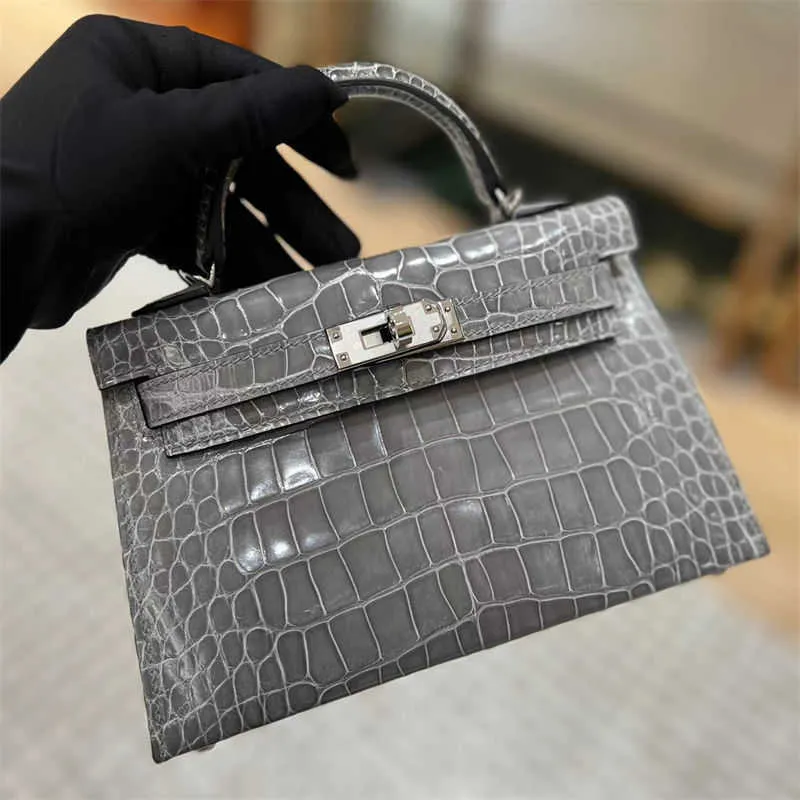 Copie légale Deisgner 8A Sacs boutique en ligne Sac pour femme en peau de crocodile américain fait à la main, Mini Square de deuxième génération avec un vrai logo