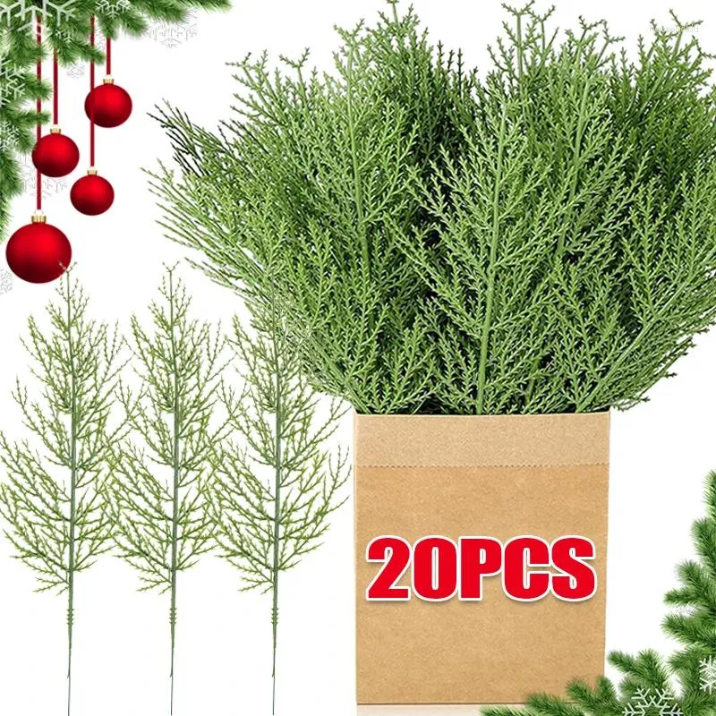 Decorative Flowers 1-20pcs Artificial Pine Branches Fake Plant Leaves Green Tree Christmas Ornaments Year Party Decoration