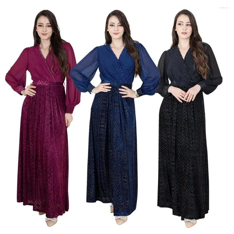 Ubranie etniczne Elegancka aksamitna muzułmańska skromna sukienka dla kobiet luksus arabski femme Dubai abaya impreza jalabiya islam chifon