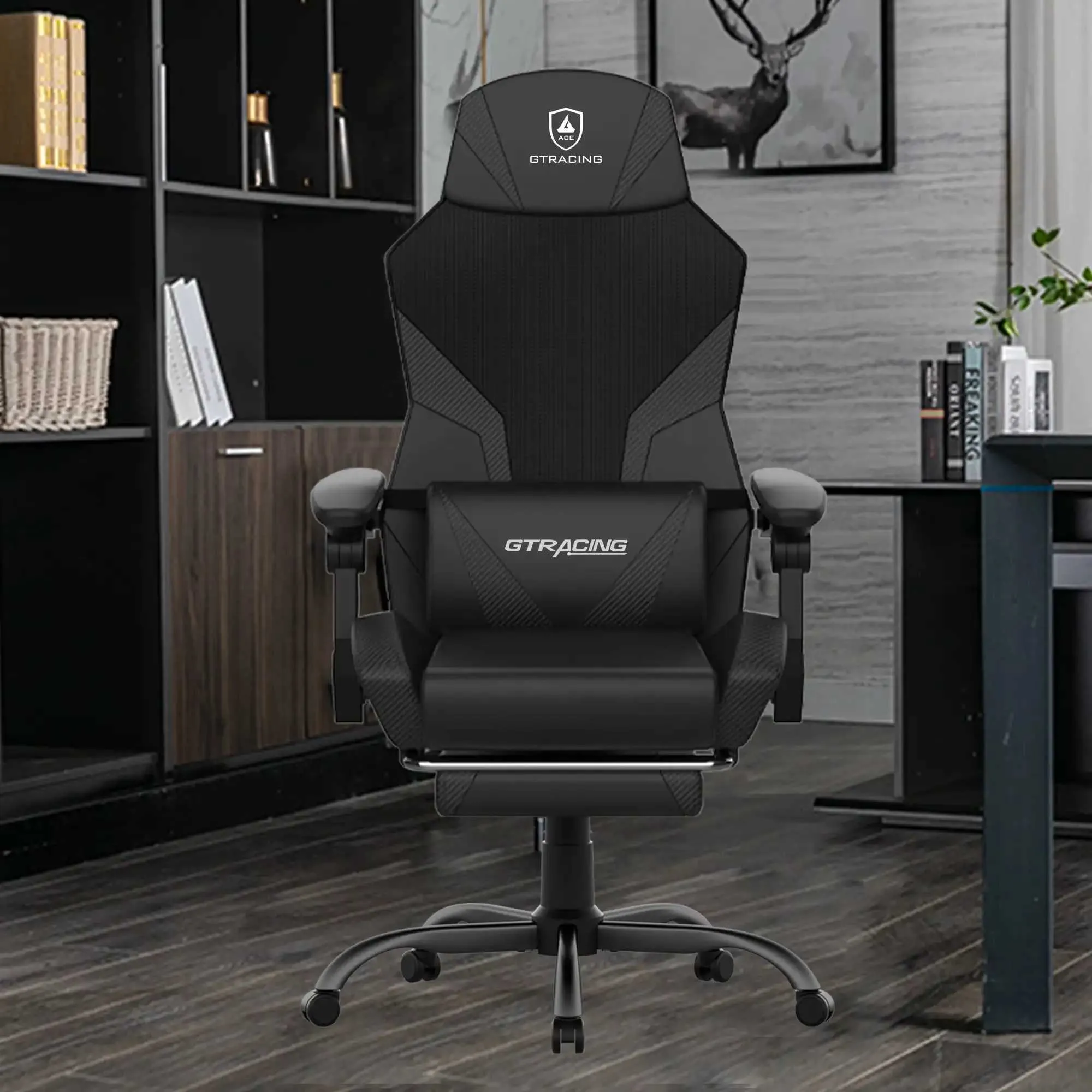 DHgate GTRACING Mesh Faux Leather Office Gaming Chair with Adjustable Footrest for Ergonomic Back Support Black Home Garden