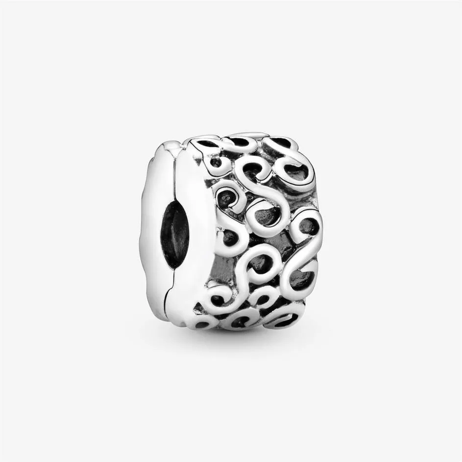 100% 925 Sterling Silver Swirl Clip Charms Fit Original Bracelet à breloques européen Mode Femmes Bijoux de fiançailles de mariage Accessori213U