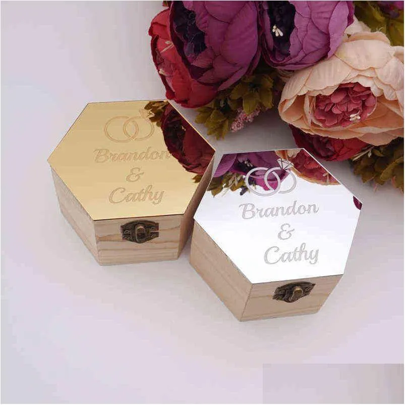 Gift Wrap Hexagon Shape Acrylic Mirror Er With 2 Styles Double Rings Custom Name Party Wood Boxes Candy Holder Display Decor H1231 D Dhfd3