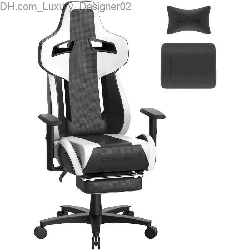 Overige meubels Witte gamingstoel met voetsteun Leer Ergonomische gamingstoelen voor volwassenen In hoogte verstelbare gamerstoel Q240129