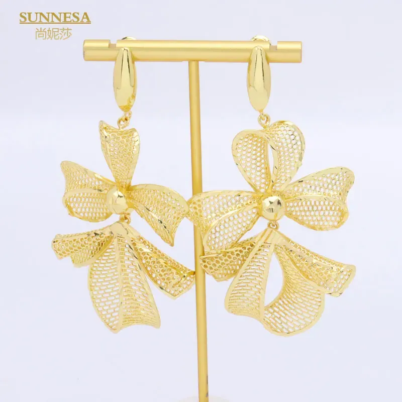 Earrings Designer For Women SUNNESA Big Bowknot Drop Earring Elegant African Jewelry 18K Gold Plated Irregularity Lager Dangle Party Gift