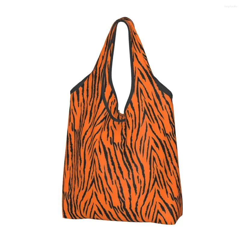 Bolsas de compras Tiger Stripes Orange Pattern Bolso de hombro casual para mujer Tote de gran capacidad Almacenamiento portátil Bolsos plegables