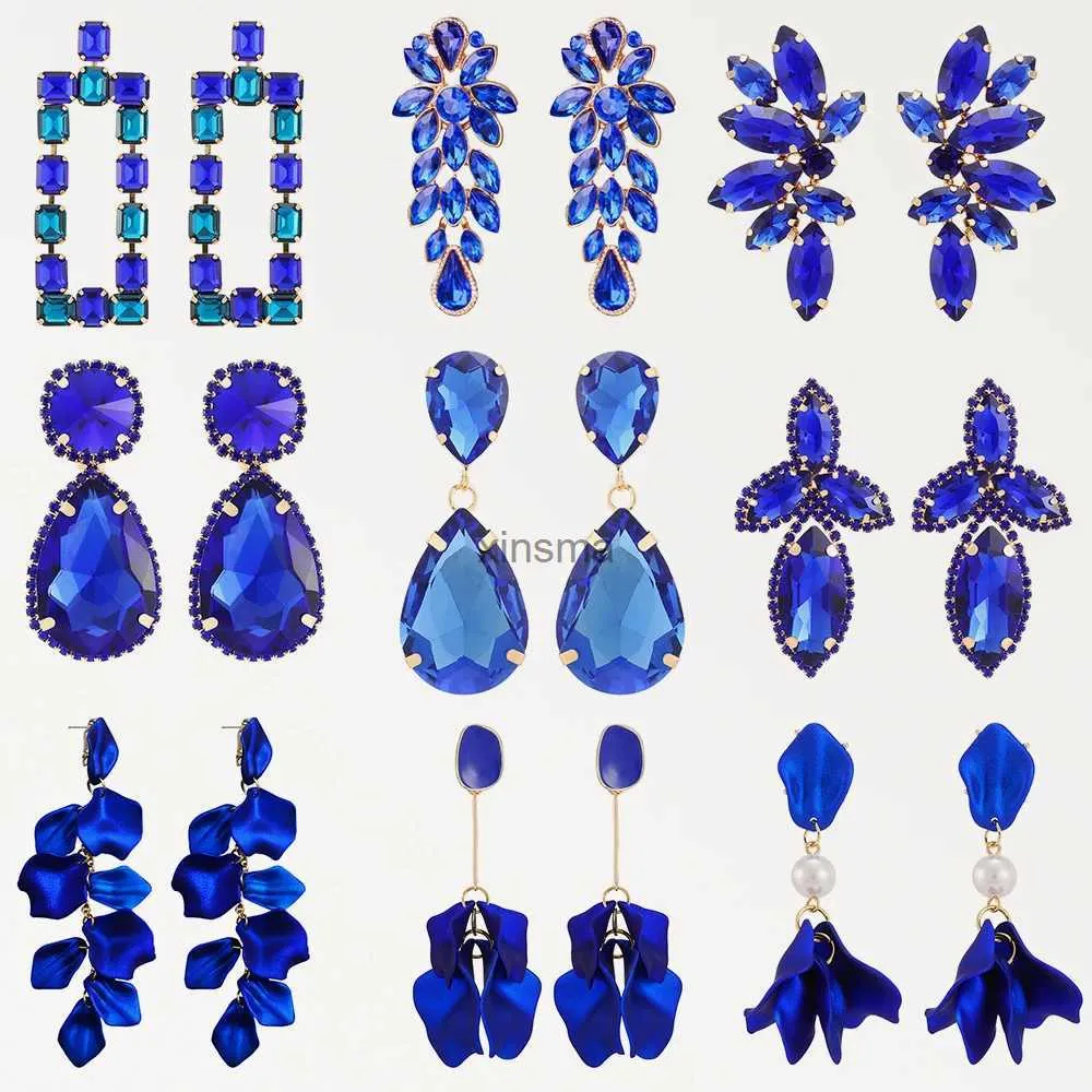 Kolczyki z kroplami z ciemnoniebieskiej serii stadnorki dla kobiet 2022 Trend Luksusowy kwiat geometryczny akrylowy kryształowy vintage biżuteria YQ240129