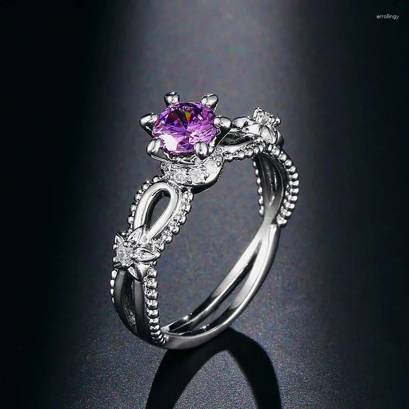 Pierścienie klastra Kinel fioletowy kamień dla kobiet biżuteria sześcienna cyrkon impreza ślubna Tybetańska srebrna biżuteria vintage